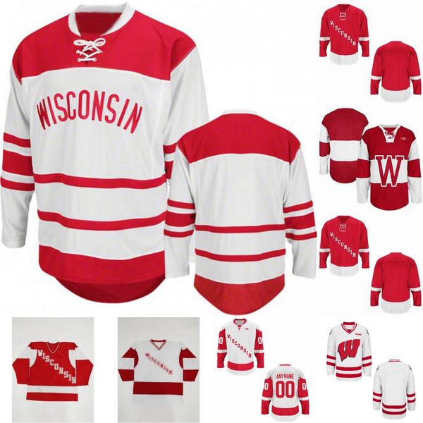 

Mens NCAA Wisconsin Badgers RETRO Embroidery Personalized Customize Any any name any number Hockey Jersey