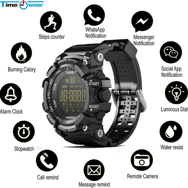 

time owner bluetooth clock ex16 smart watch notification remote control pedometer sport watch ip67 waterproof men's wristwatch, Slivery;brown
