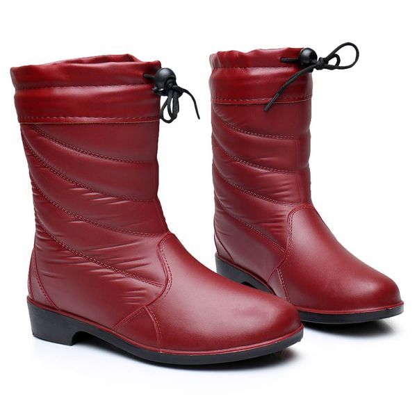 

waterproof winter boots mid-calf down female shoes women warm ladies snow booties waterproof wedge rubber plush botas mujer, Black