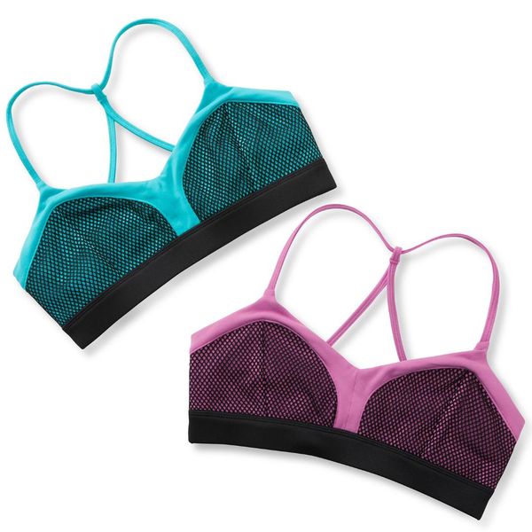 

pack of 2 pieces) women's power mesh strappy back criss-cross yoga sports bra top, White;black