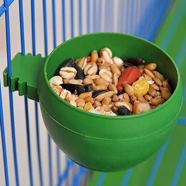 

new parrot bird hamster feed bowl cage hanging drinking food feeder cup bowl