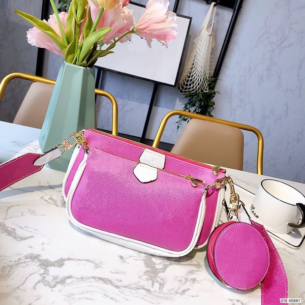 

classic three-piece designer bags printing flowers 3 in 1 chain bag lady real leather wallet strap crossbody shoulder messenger coin purse