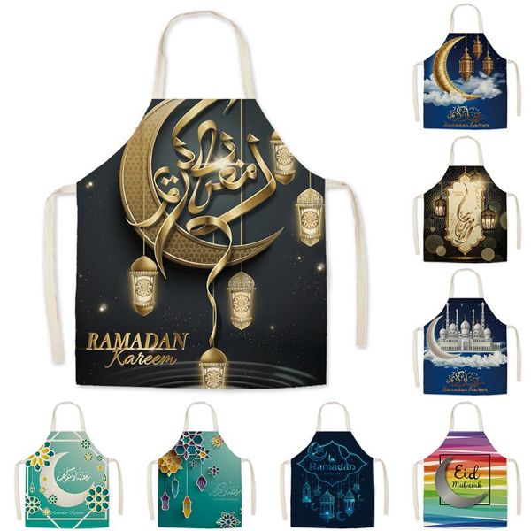 

muslin eid mubarak apron kitchen tools sleeveless cooking linen fabric adults and children bib apron