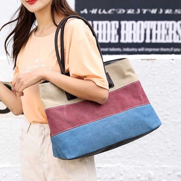 

casual women's bag 2020 new large capacity tote bag splicing handbag soft delicate canvas shoulder