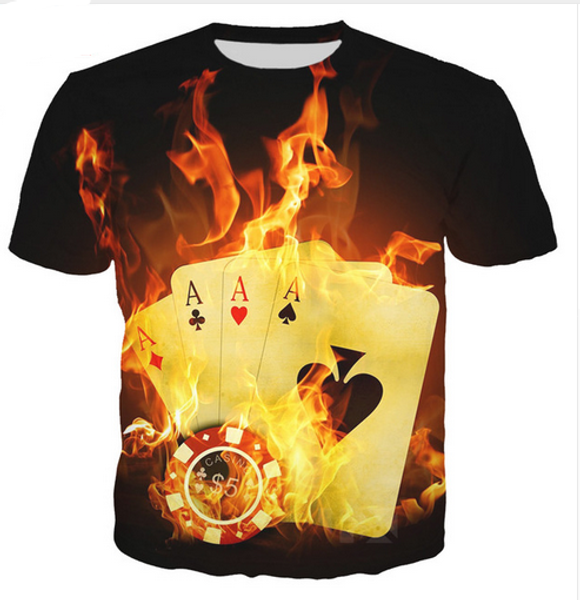 

casual mens womans playing cards 3d hd print t-shirt summer short-sleeved o-neck t-shirt fashion style shirt brand tees wr050, White;black