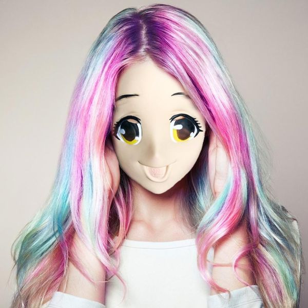 

big eyes girl full face latex mask half head kigu rumi mask cartoon cosplay japanese anime role lolita mask crossdress doll
