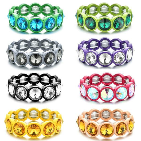 

14 colors woman bracelet crystal rhinestone stretch bracelet bangle wristband elastic tile wedding bridal jewelry, Black