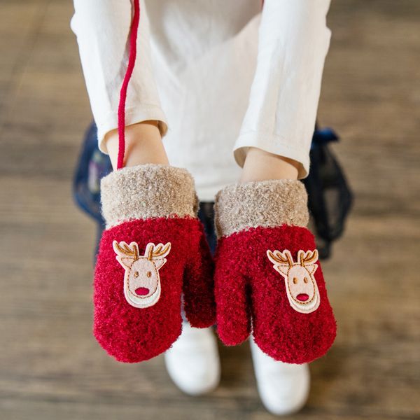 

cute deer patchwork color mittens children new fashion winter fleece gloves for kids winter warm mitten thicken furry glove, Blue;gray