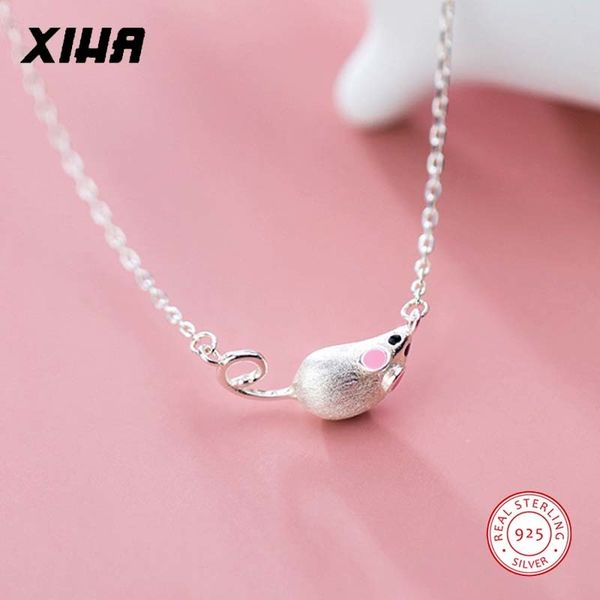 

925 sterling silver choker charm necklaces pendants for women girls teens cute animal mouse rat fashion jewelry
