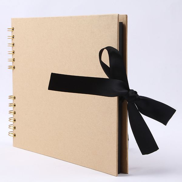 

custom logo metal coil diy album bow ribbon handmade p album kraft paper black cardboard scrapbook personality student notebook01