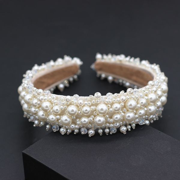 

fashion versatile headband new small grain size pearl flower catwalk headband temperament ball wild personality headband 734, Golden;white