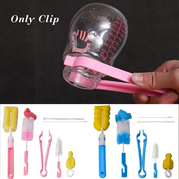 

universal 7pcs/set feeding bottle nipple straw brush set blue / pink sponge nylon household cleaning tools kit/set