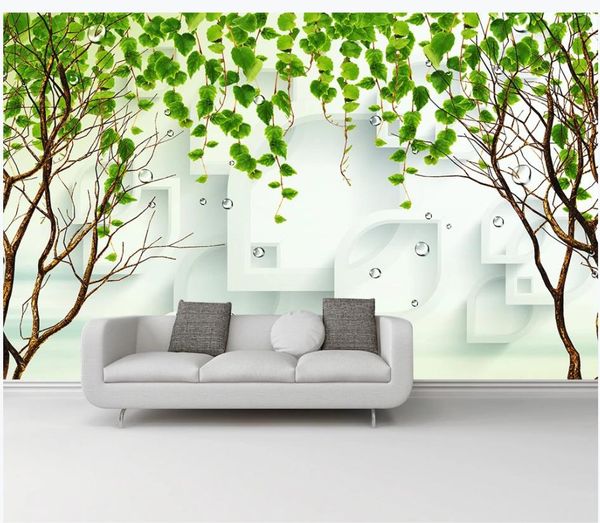 wallpaper per pareti 3 d per la vita moderna cerchi minimalista acqua alberi stanza 3D scende a muro per TV di sfondo