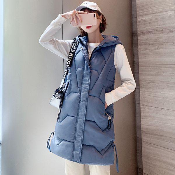 

women's vests women vest autumn winter thicken coat thick warm hooded outwear waistcoat casual long style female sleeveless jacket, Black;white