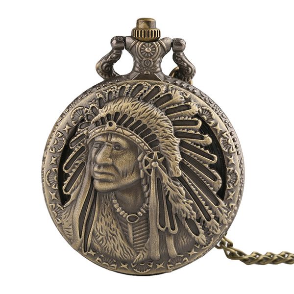 Vintage antigo design de retrato de homem velho relógio de bolso fob pingente de bronze corrente lembrança presente para homens mulheres