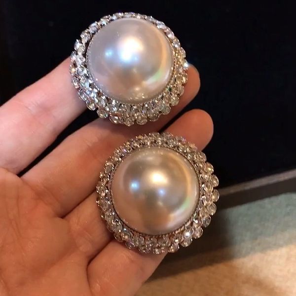 

fashion simulated pearl crystal cuff clip earring large round cuff clip design women u shape party cool wedding jewelry, Silver