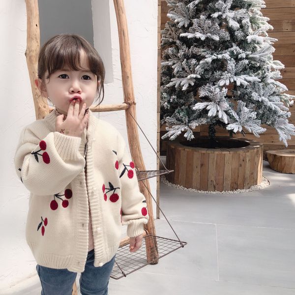 

fashion baby girl clothes sweaters cherry cardigan sweater korean jacket children's sweater baby knit sweater, Blue