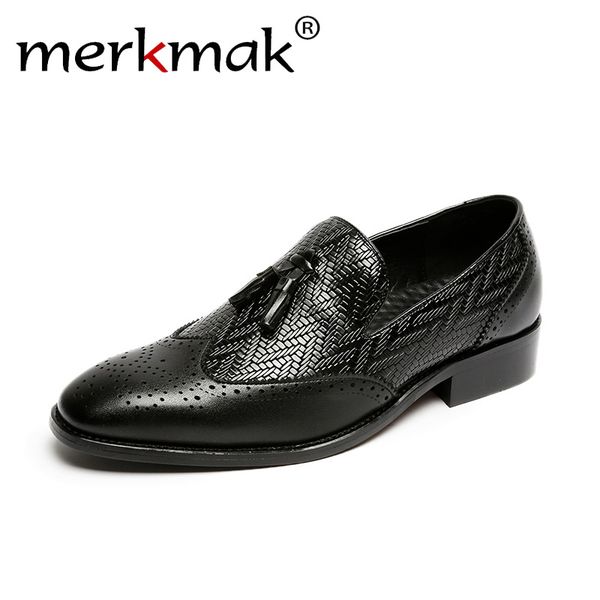 

merkmak new dress shoes man tassel loafers leather business suit shoes pointed toe formal oxfords man wedding shoe moccasins men, Black
