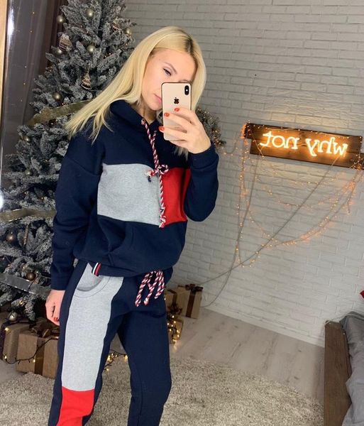 

womens hoodies pant clothing 2pcs set warm new ladies solid color tracksuit 2pcs pants suit female casual running clothes, Gray