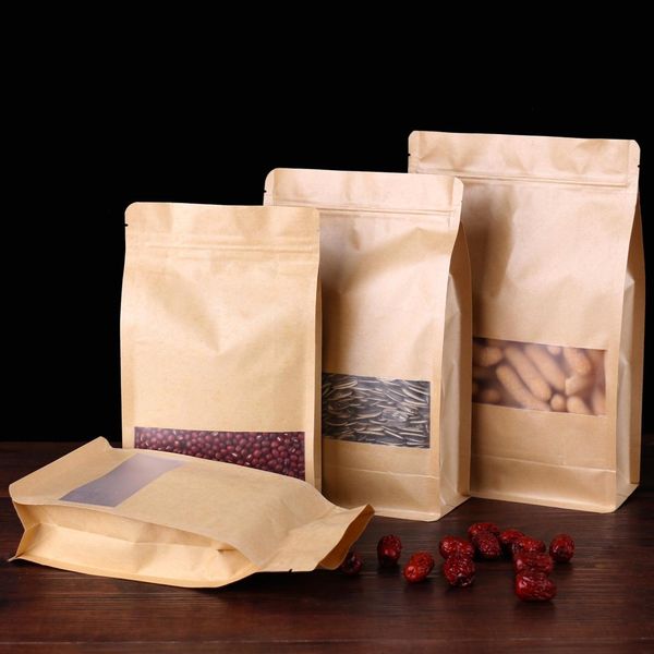 

100pcs kraft paper bag nuts zip lock self-styled kraft paper packing party wedding candies cookie packaging sealable pouch