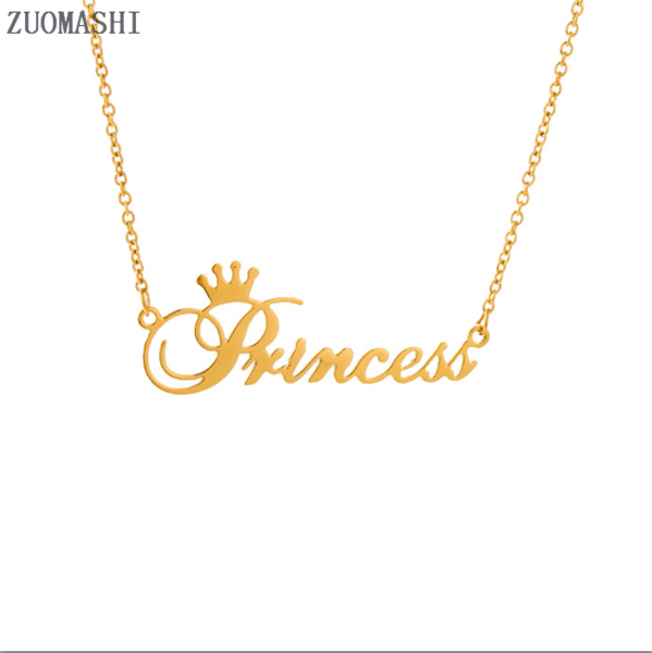

newletter"princess" necklace with crown alphabet princess clavicle short chain necklace personality jewelry gift for baby girls, Silver