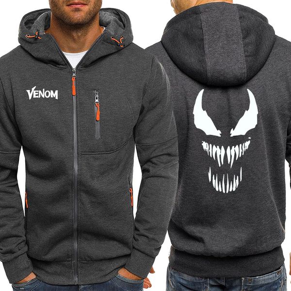

marvel brand hooded sweatshirt men venom mens zipper jacket 2019 new male biker hoodies autumn warm clothing fashion sportswear, Black;brown