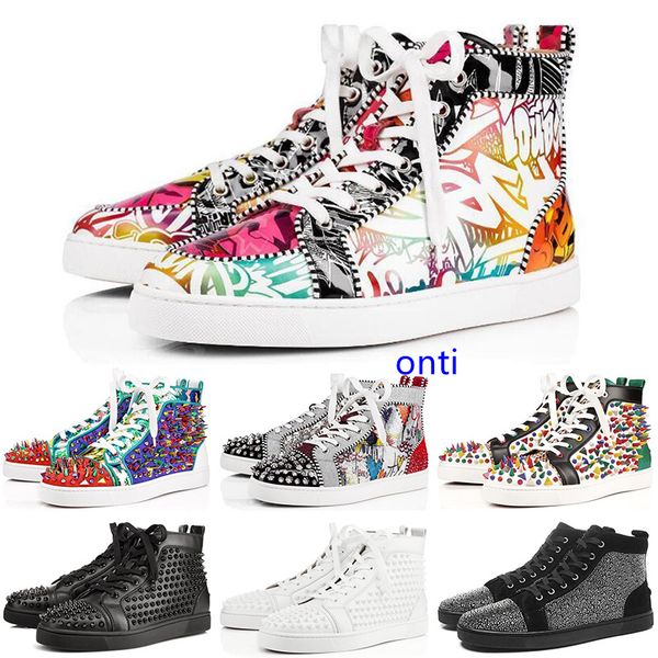 

new designer luxury s shoes men women studded spikes platform sneakers vintage genuine leather casual rivet sneaker size 36-45, Black