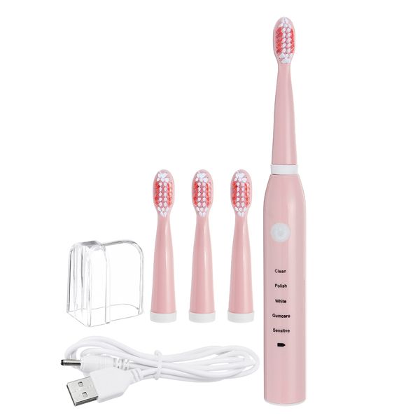 

5 mode electric toothbrush acoustic wave usb charging rechargeable waterproof whitening with 4 brushes toothbrush head