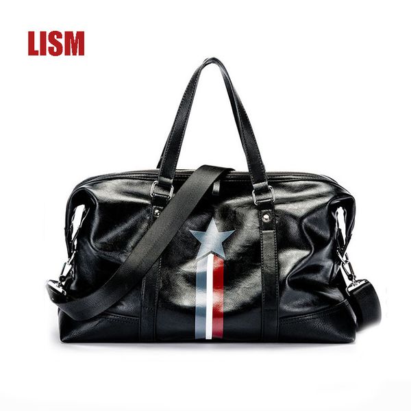 

lism europe and america men's personality print tote bag large capacity shoulder bag pu bags 2019 luxury handbags