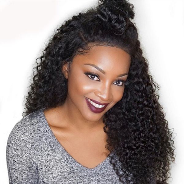 

brazilian remy vrigin human hair kinky curly pre-plucked lace front and full lace wigs with baby hair natural color lace wig for black women, Black;brown