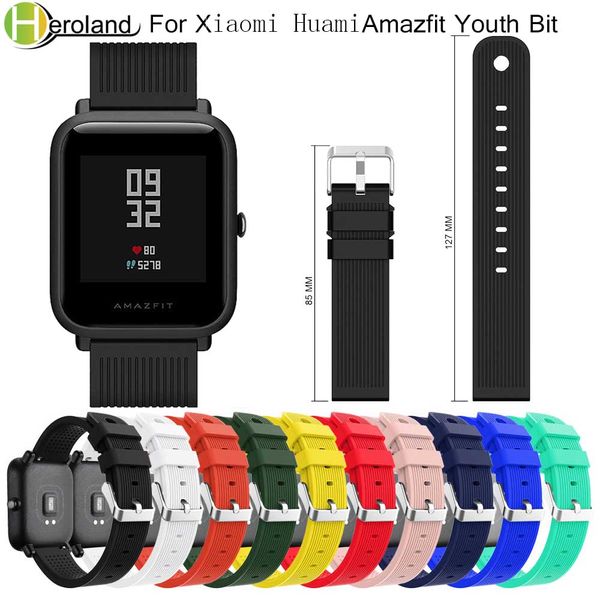 

20mm silicone watch strap for xiaomi huami amazfit bip bit pace lite youth smart watchband sport bracelet wriststrap breathable, Black;brown