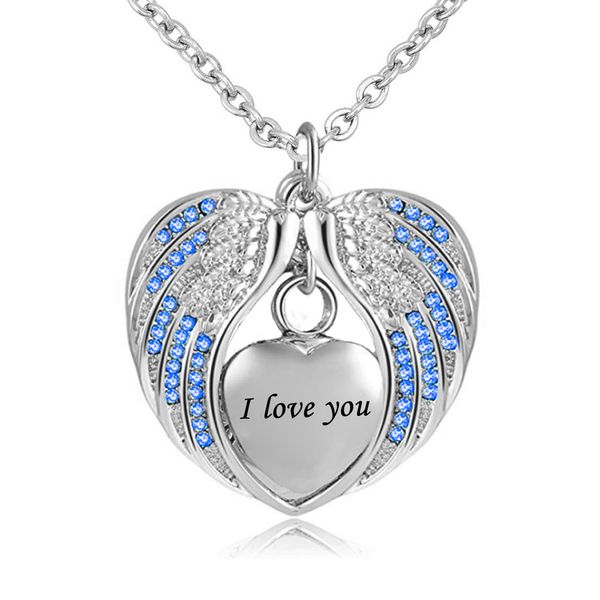 Angel Wing Urn Collana per Ashes Cremation Memorial Keepsake Heart Pendant Birthstone Collana Ti amo Gioielli da nonna