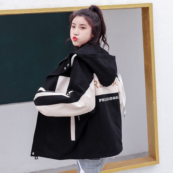 

2019 new women's spring autumn korean tooling baseball uniform jackets girls outerwear loose wild coat plus size x564, Black;brown