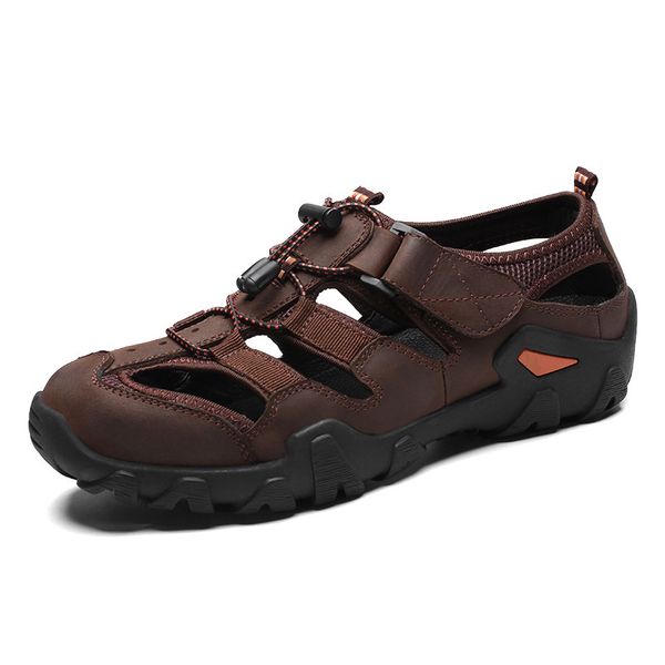 

2019 new summer men's shoes outdoor casual shoes sandals genuine leather non-slip sneakers men beach sandals big size 38-48, Black