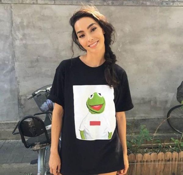 

17FW круглый шеи t-рубашка коробка логотип Кермит лягушка хлопок короткий рукав футболки тройник англичанин мода черный белый