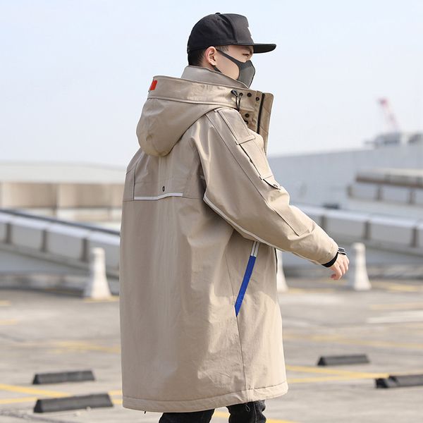 

large size men's down jacket medium long hooded thick warm loose outerwear 2019 winter slim white duck down overcoat men jia441, Black
