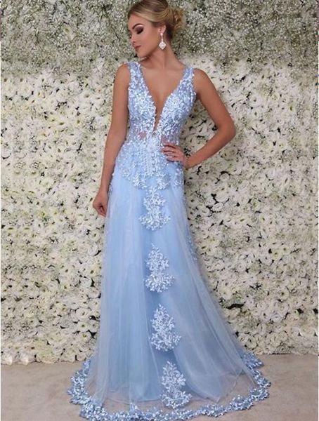 

elegant v neck a line prom dress tulle appliques sleeveless evening dresses women party gowns custom made, Black