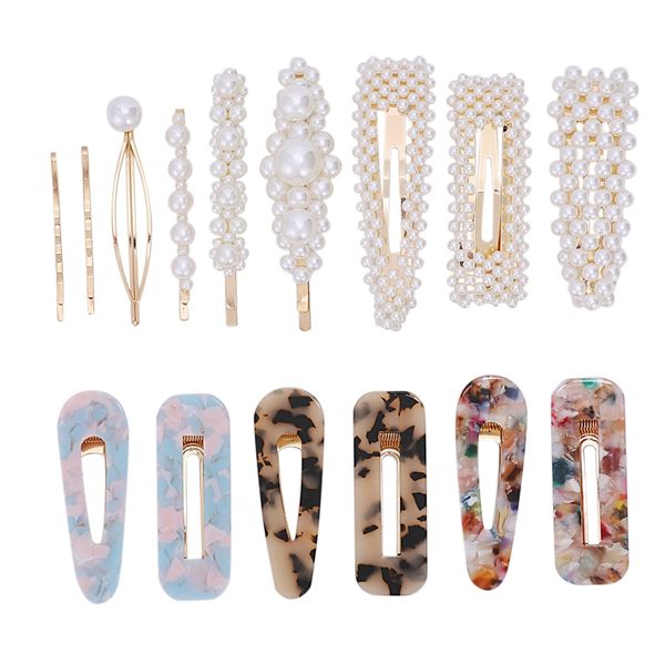 

fashion hair clips set, 15 pcs artificial pearl hair clips pins barrettes decorative gold bobby pins for women and lad, Golden;white