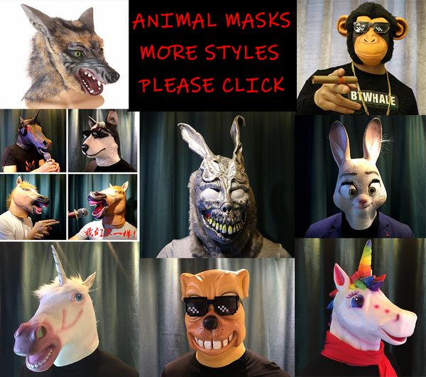 

halloween gift horror latex headgear mask frightening orangutan monkey wolf unicorn animal mask horse head set children's nightclub dj