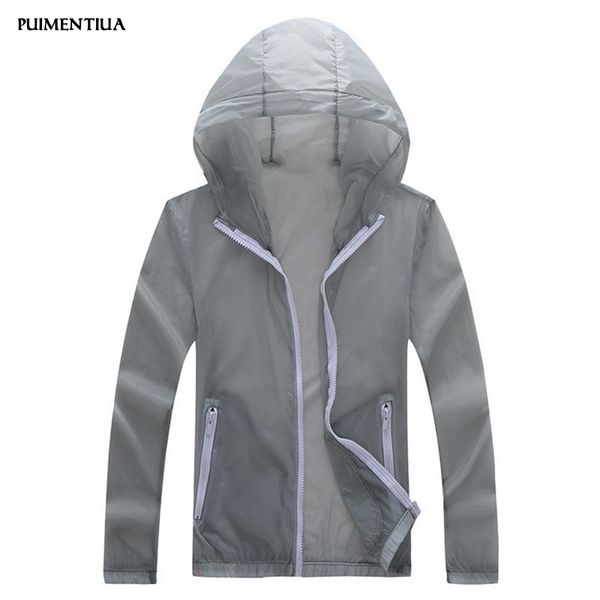 

puimentiua 2019 men outdoor sports camping hiking sun protection quick-drying clothing uv protection jacket male summer solid, Black;brown