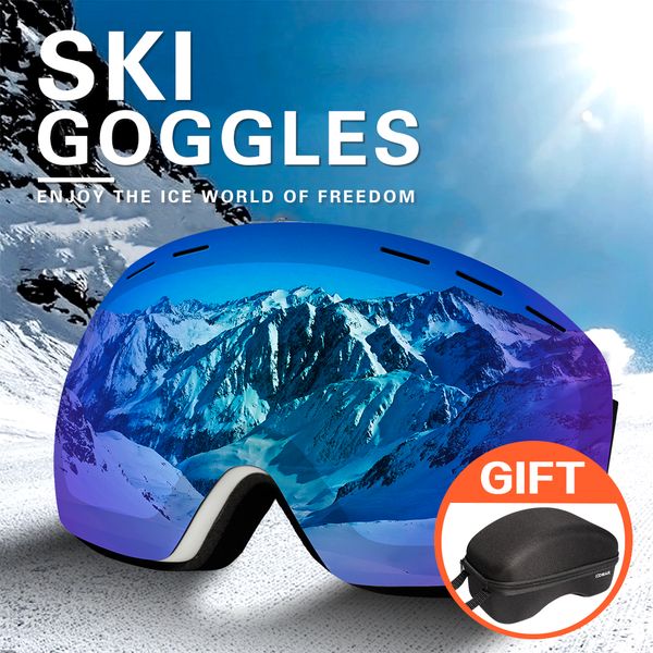 

dmar ski goggles spherical double layers anti-fog with box protection keep warm big lens glasses men women snow goggles skating