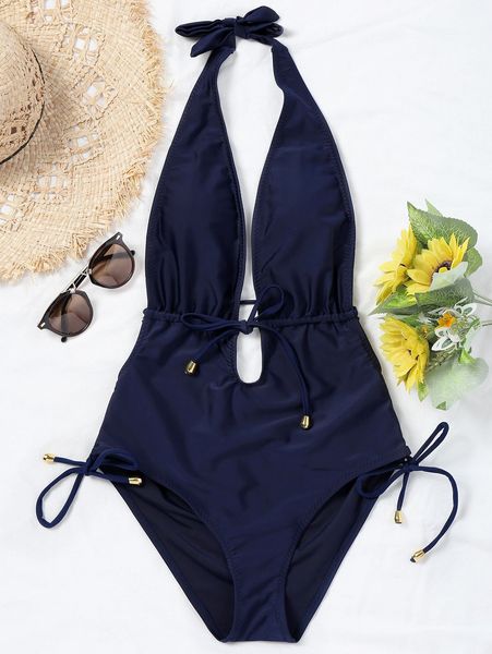 

luxury designer halter bikinis one piece swimwear for women high cut swimsuit 2019 monokini bodysuit woman beach swim wear bathing suit