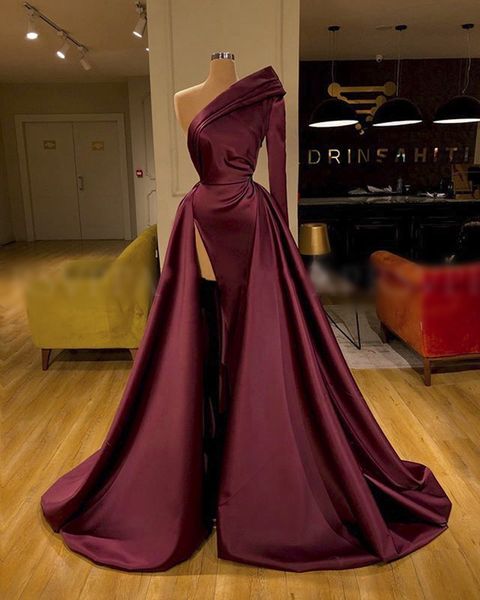 

burgundy prom long sleeve evening dresses long plus size arabic dress, Black