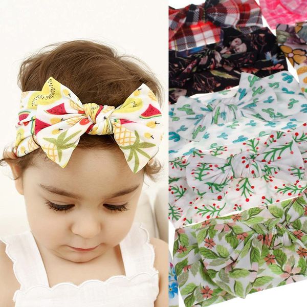 Baby Girls Floral Bowknot Headband Soft Nylon Wide Hairbands