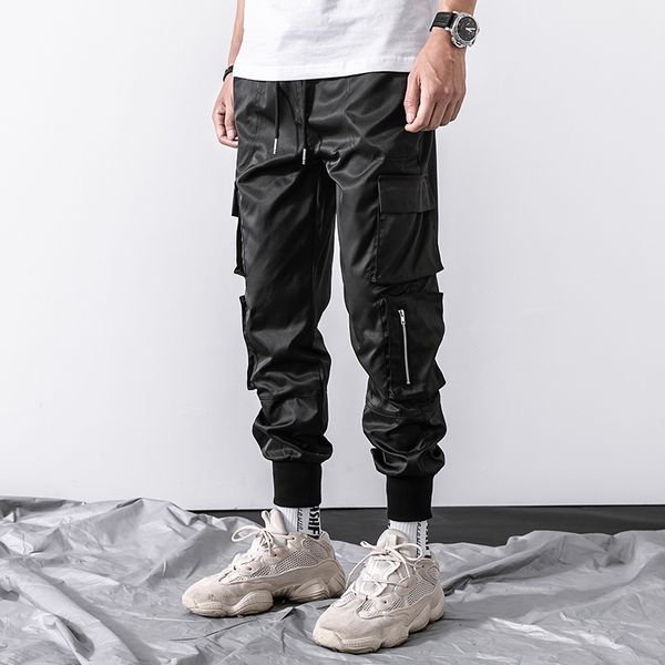 

autumn summer men pants hip hop harem joggers pants 2019 new male trousers mens joggers solid multi-pocket sweatpants, Black