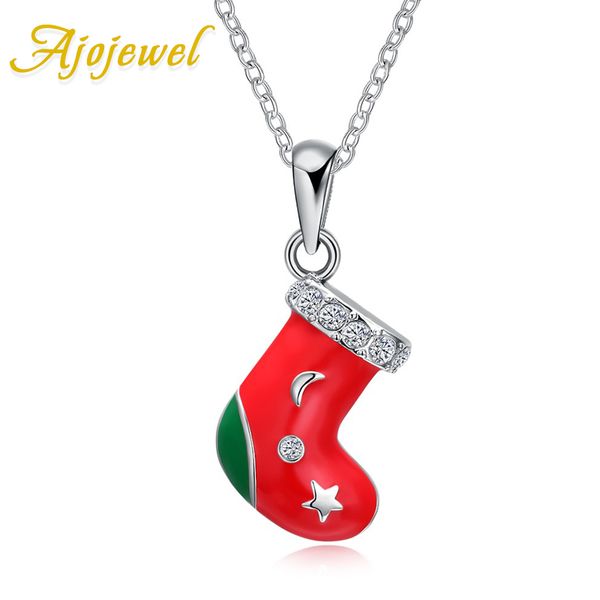 

ajojewel moon star sock pendant necklaces for women rhinestone christmas jewelry gifts for girls collier de noel, Silver