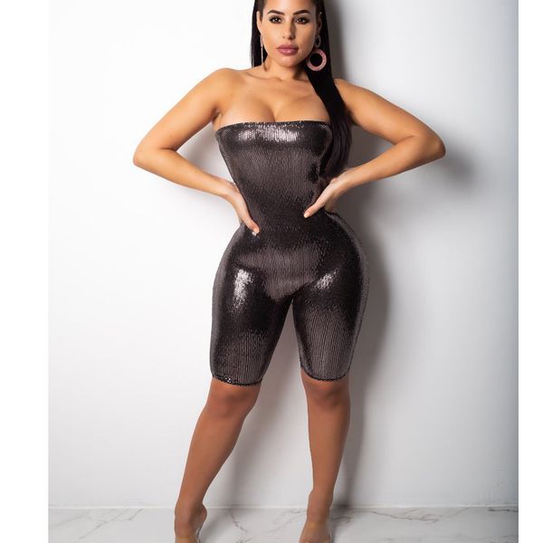 

women bling shining wrap chest sequined outfits jumpsuits sleeveless bodycon backless rompers night club jumpsuits, Black;white