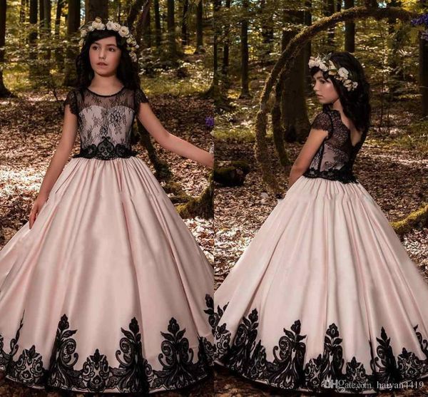 

2019 розовые девушки театрализованные платья шеи жемчужина с коротким рукавом черное кружево аппликация бальное платье принцессы длинные атл, White;red