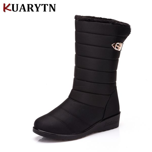 

2018 winter women boots mid-calf down boots winter shoes woman plush insole botas female waterproof ladies snow, Black