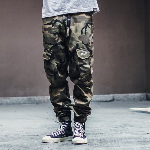 

suppliers hip hip streetwear men's camoufla pants joggers pants men cotton ribbon cargo pant trousers elastic waist, Black